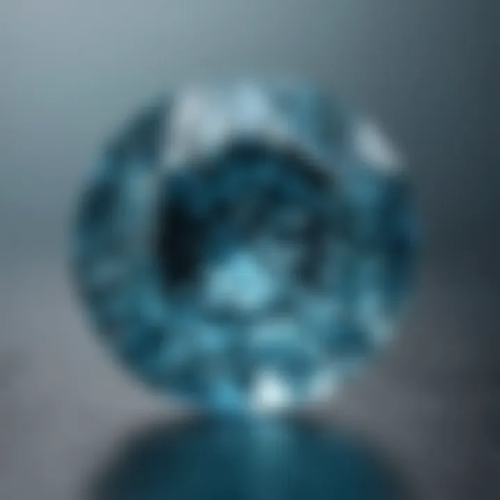 Close-up view of a stunning aquamarine gemstone showcasing its vibrant blue hues.