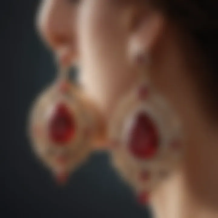 Display of various ruby earrings highlighting different styles and cuts