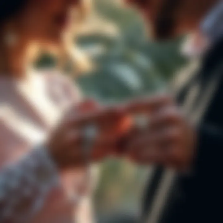 Couple exchanging a teardrop engagement ring during a proposal