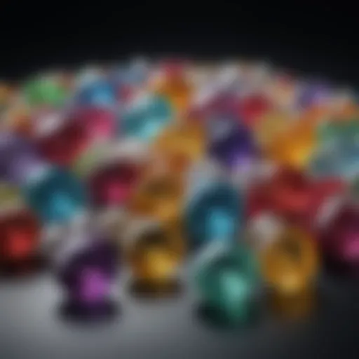 An array of various colored gemstones displayed on a velvet background.