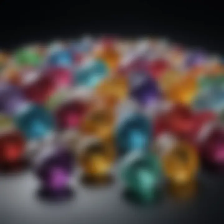 An array of various colored gemstones displayed on a velvet background.