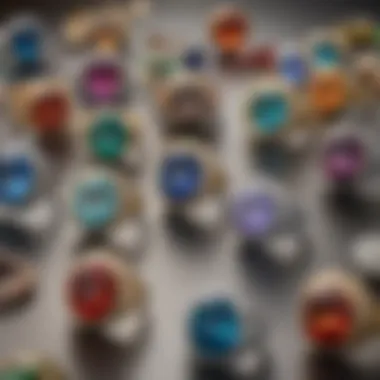 A display of various gemstones and metals used in the creation of custom class rings