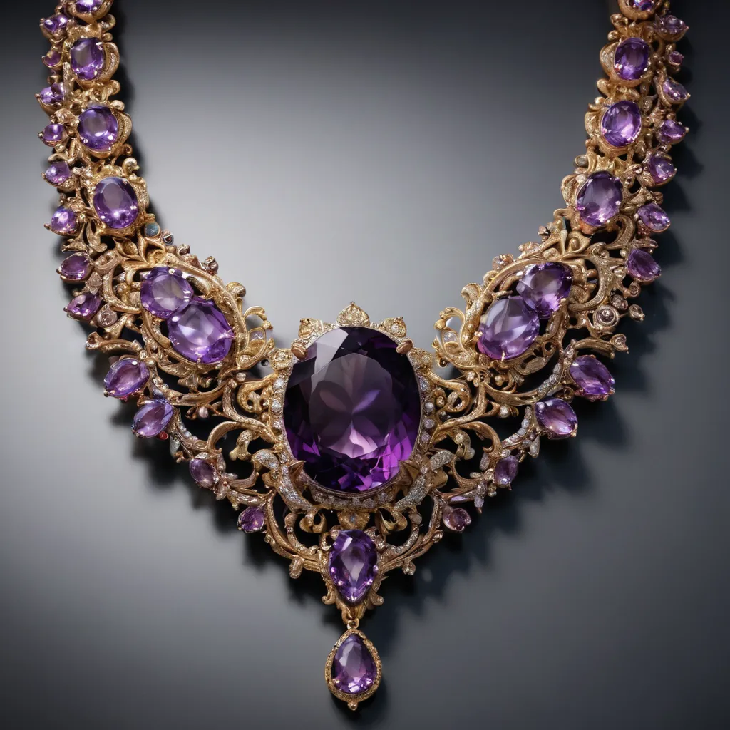 Gorgeous 1950's crystal gold leafs amethyst short princess necklace